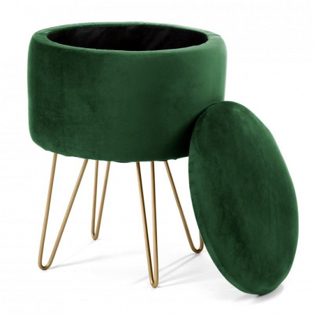 TABURET, ROTUND, CU SPATIU DEPOZITARE, CATIFEA, VERDE, MAX 90 KG, 35X35X45 CM, LILLI [1]