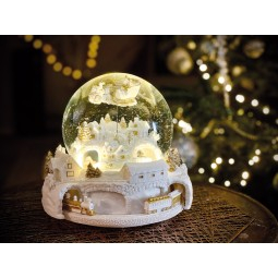Decoratiune craciun muzicala, glob zapada alb cu Mos Craciun si trenulet, 15cm [1]