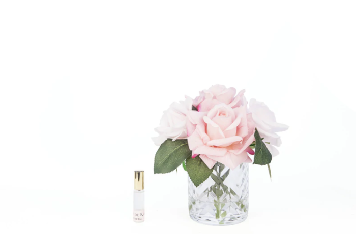 Aranajament floral Herringbone trandafiri roz sticla transparent [2]