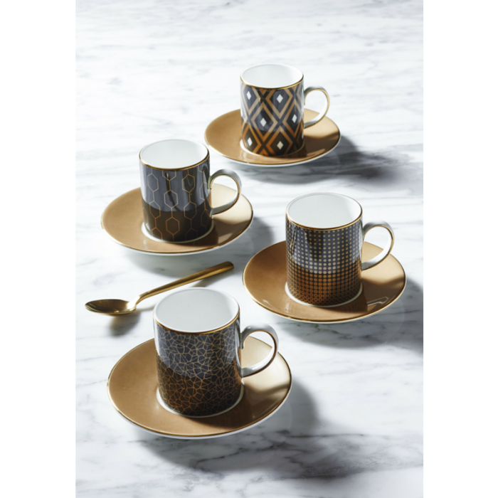 Arris set 2 cesti espresso cu farfuriute Geometric/Honeycomb [5]