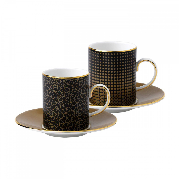 Arris set 2 cesti espresso cu farfuriute Geometric/Honeycomb [2]
