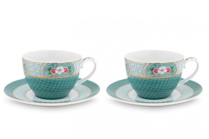 Blushing Birds set 2 cesti ceai cu farfurii bleu [2]