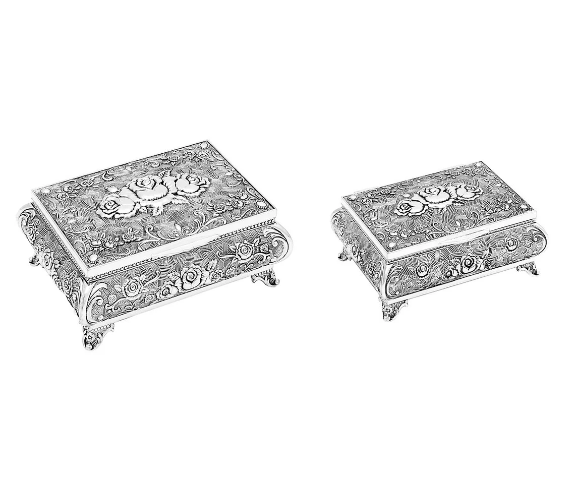 Cutie bijuterii argintata cu trandafiri, mare 12x9x5cm [5]