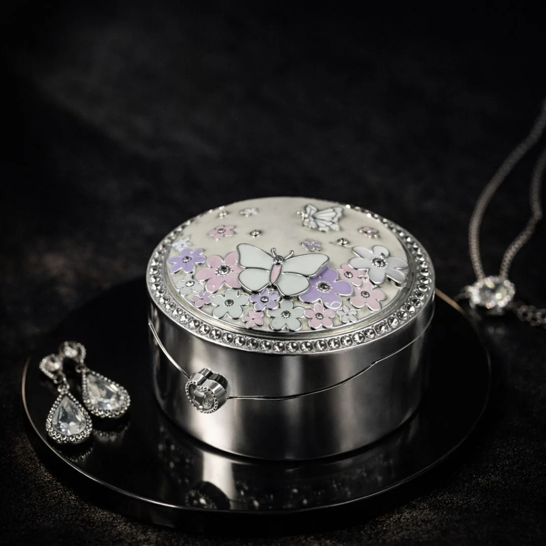 Cutie bijuterii flori roz si fluturi [2]