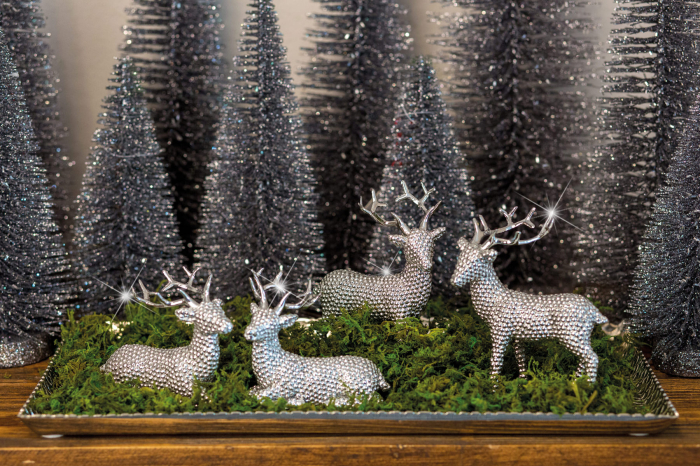 Decoratiune Craciun ren argintat cu cristale mic [3]