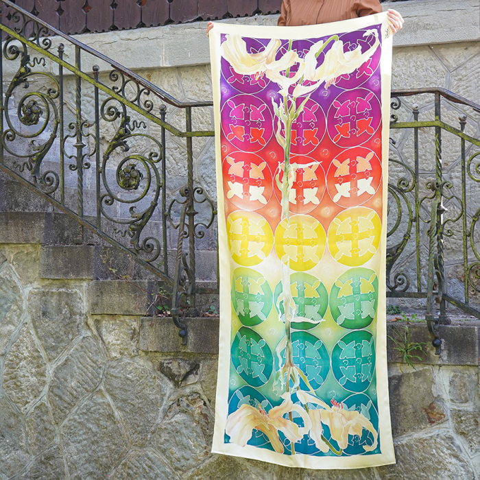 Esarfa matase imprimata "Blossom of Dreams" 180x80cm [6]