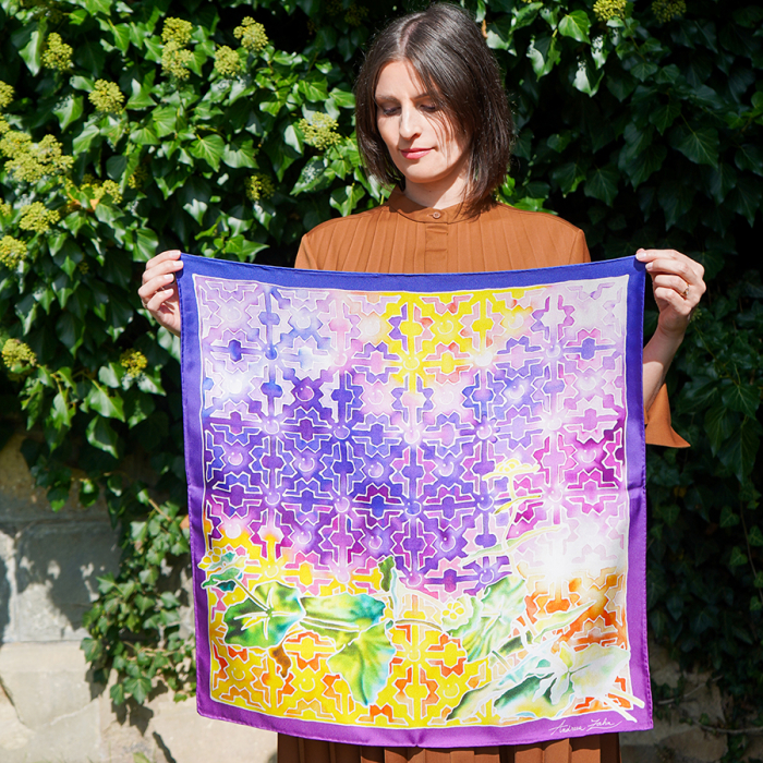 Esarfa matase imprimata "Euphoria" 60x60cm [7]