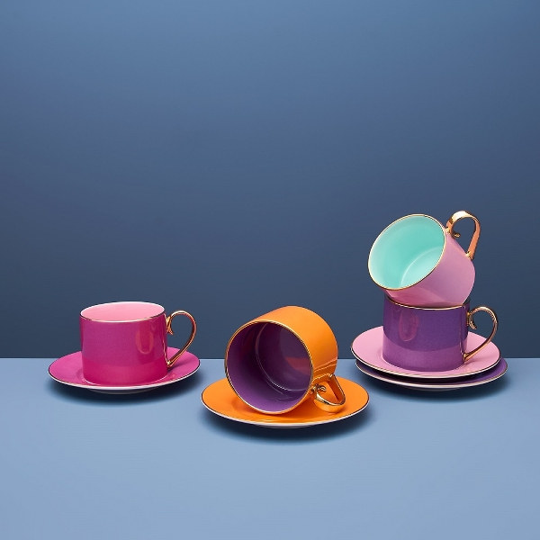 Fancy set 4 cesti ceai cu farfurie, culori diferite [6]