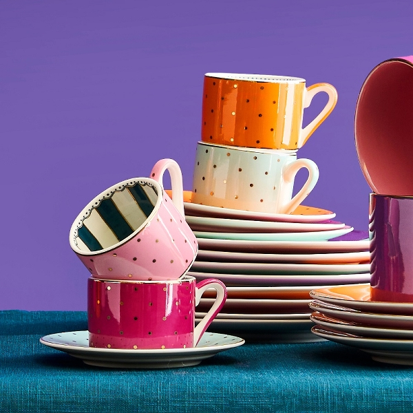 Fancy set 4 cesti espresso cu farfurii, culori diferite [3]