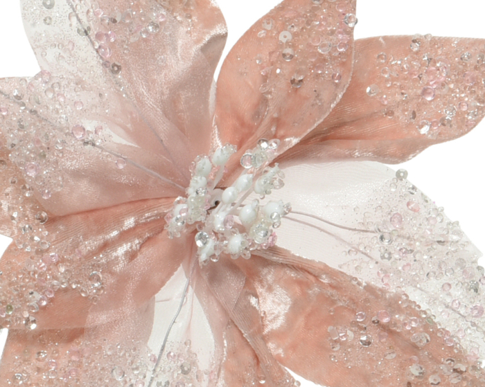 Flori decorative brad Craciun (roz, crem, grena, cu glitter si paiete), D18, H15cm [2]