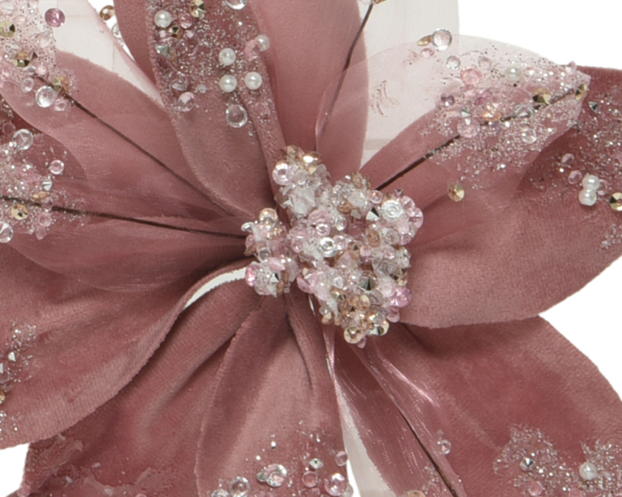 Flori decorative brad Craciun (roz, crem, grena, cu glitter si paiete), D18, H15cm [4]