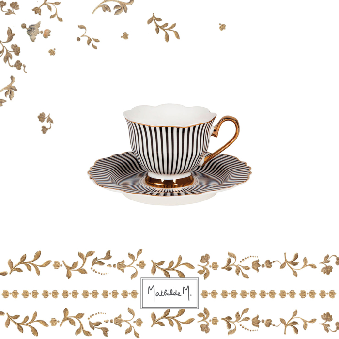 Madame Récamier ceasca si farfurie cafea dungi negre [4]