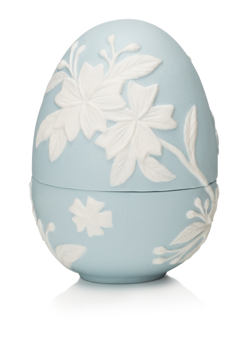 Ou portelan 11 cm albastru cu flori albe [2]