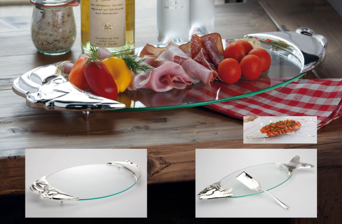 Platou de servire carne din sticlă argintat [3]