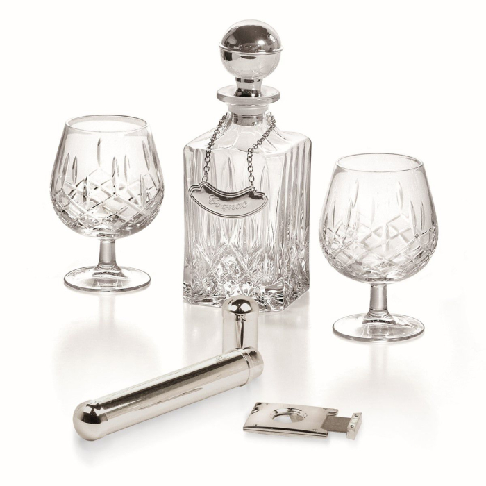 Set 2 pahare cognac cu decantor, recipient trabuc si cutter [2]