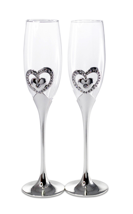 Set 2 pahare sampanie argintate inima [2]