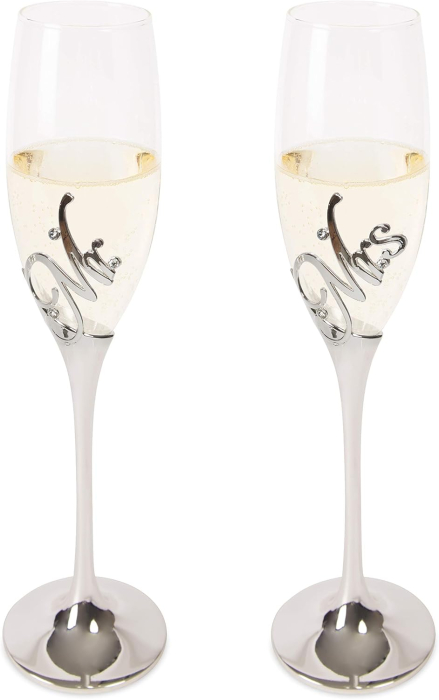 Set 2 pahare sampanie argintate Ms & Mrs [2]