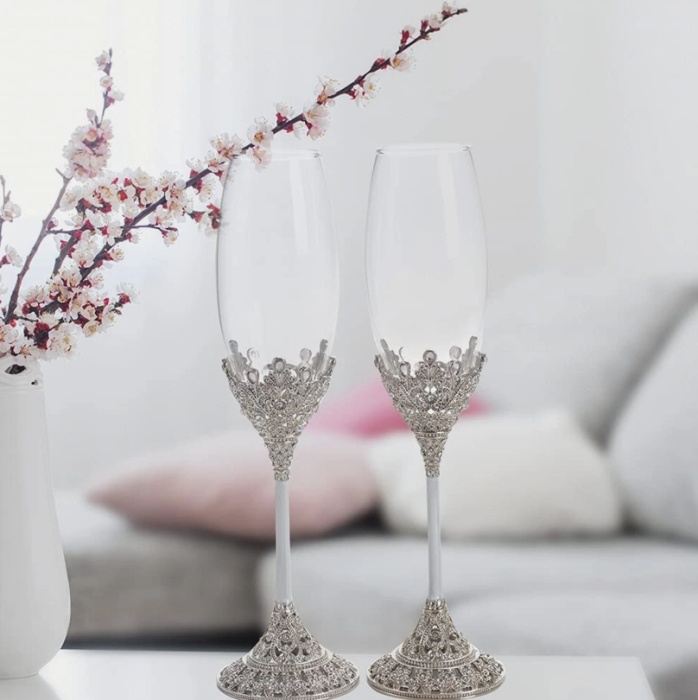 Set 2 pahare sampanie cristale argintii [2]