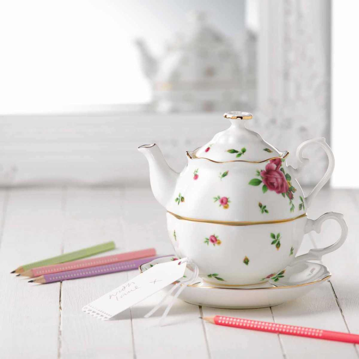 Set ceai Tea for One (ceasca + ceainic) New Country Roses White [2]