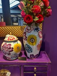 Vaza Flowers portelan pictat manual, 22x22x40 cm [5]