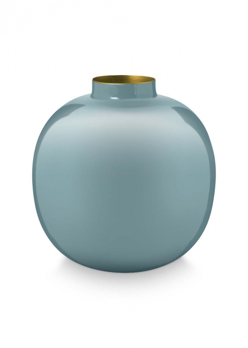 Vaza rotunda metalia cu email bleu 23 cm [2]