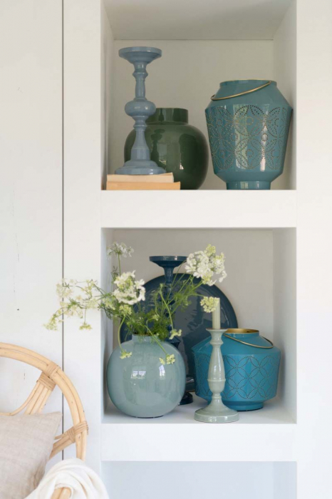 Vaza rotunda metalia cu email bleu 23 cm [3]