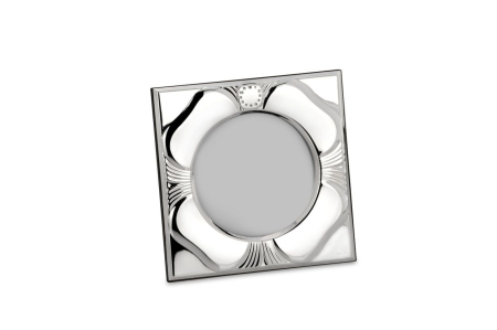 WEDGWOOD - Rama foto argintata, cu trifoi pentru botez, diametru foto 7.5cm