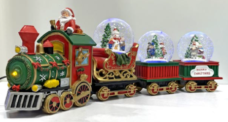 DECORAȚIUNI CRĂCIUN JASPER - Decoratiune Craciun Trenul lui Moș Crăciun cu 3 remorci cu glob zapada, 68x10x23 cm