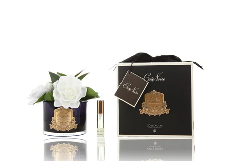 VALENTINE'S DAY - Aranjament floral gardenie tripla recipient negru