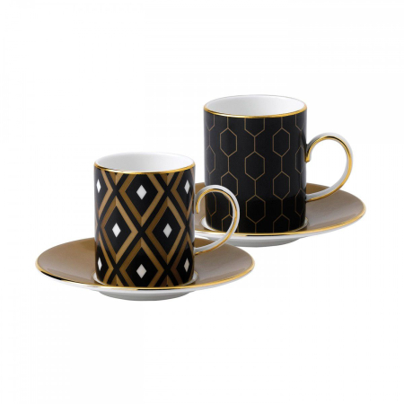 OCAZII - Arris set 2 cesti espresso cu farfuriute Geometric/Honeycomb