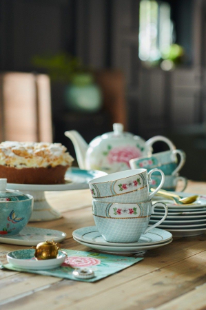 CORPORATE - Blushing Birds set 2 cesti ceai cu farfurii bleu