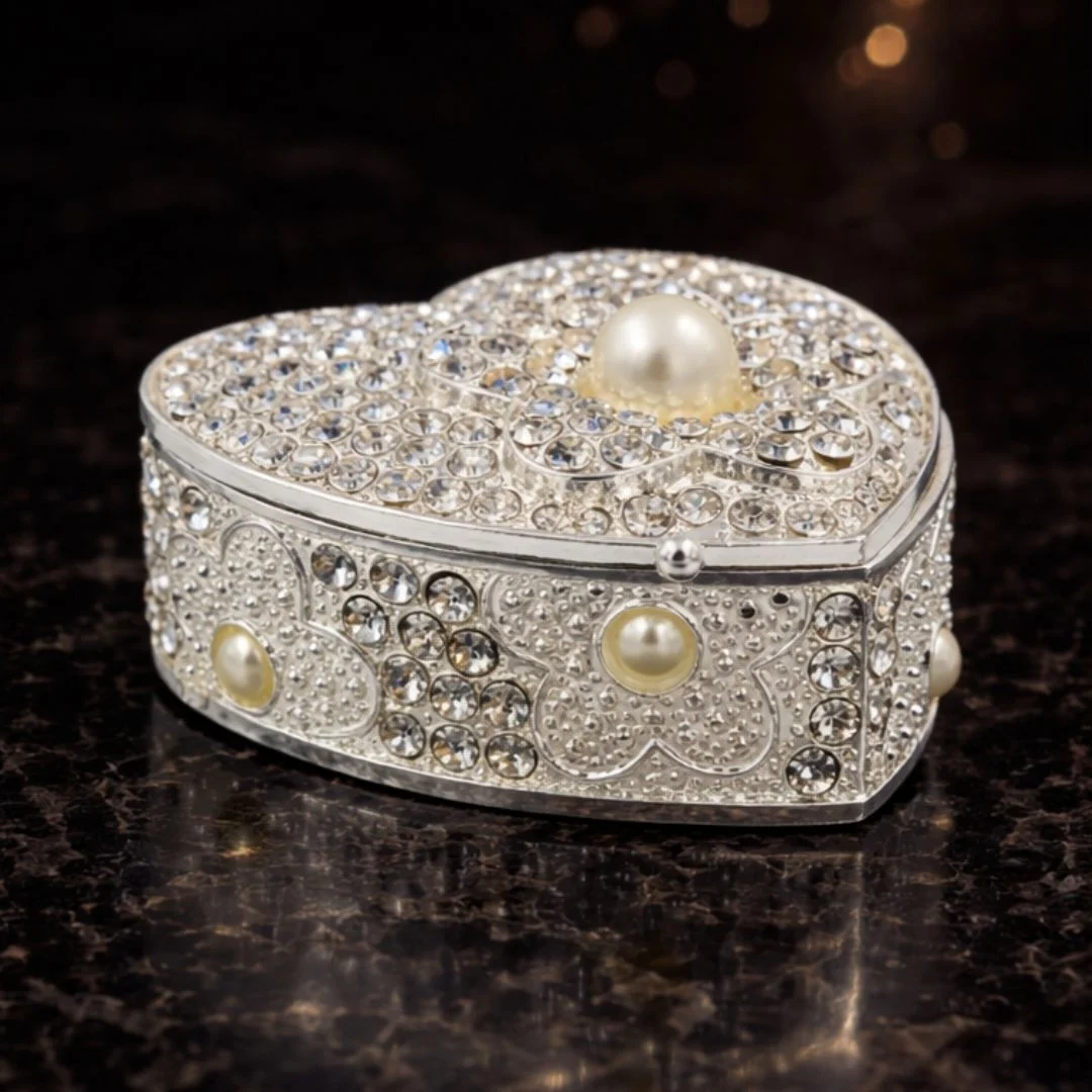 CASETE DE BIJUTERII - Cutie bijuterii inimioara perla si cristale