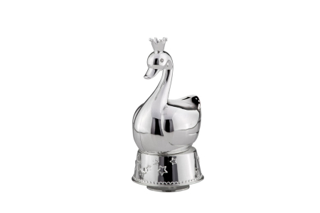 OBIECTE DECORATIVE - Cutie muzicala argintata cu pusculita lebada