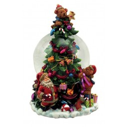 PRET - Decoratiune Craciun, brad muzical cu ursuleti si glob Ø12x18,5 cm