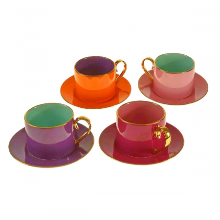 SET CEAI &AMP; DESERT - Fancy set 4 cesti ceai cu farfurie, culori diferite