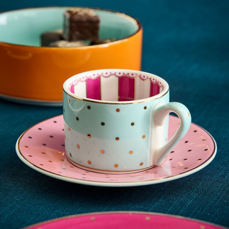 Fancy set 4 cesti espresso cu farfurii, culori diferite [3]