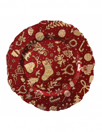 DECORAȚIUNI CRĂCIUN JASPER - Farfurie suport rosie Craciun D 32 cm