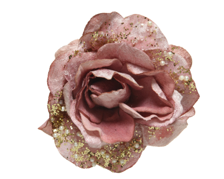 PRET - Floare decorare brad Craciun, roz cu glitter auriu, D13/H6.00cm