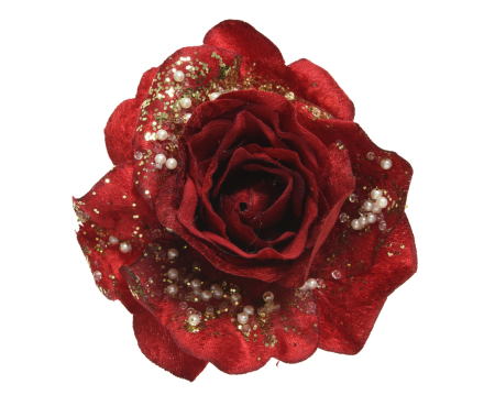 PRET - Flori decorare brad Craciun, rosu cu glitter auriu, D13/H6.00cm