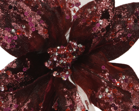 Flori decorative brad Craciun (roz, crem, grena, cu glitter si paiete), D18, H15cm [2]