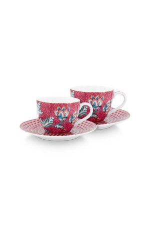 8 MARTIE - Flower Festival Red set 2 cesti espresso cu farfurii