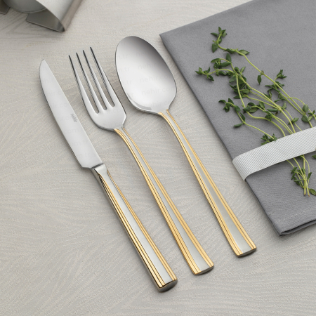 PRODUSE - Katre set tacamuri pentru 12 persoane, 89 piese otel inoxidabil aurite