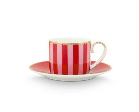 LOVE BIRDS - Love Birds Pink stripe ceasca si farfurie espresso