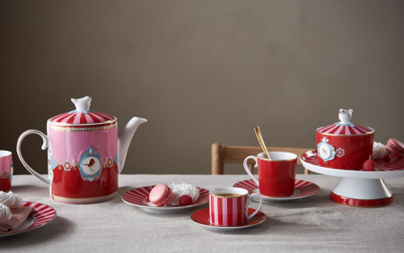 Love Birds Pink stripe ceasca si farfurie espresso [1]