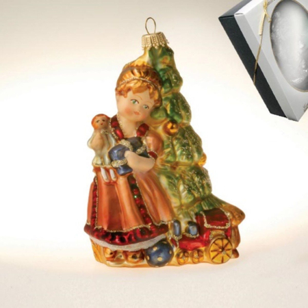 CADOURI - Ornament sticla pictat manual fetita langa brad