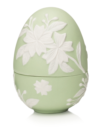 PAȘTE - Ou portelan 11 cm verde cu flori albe