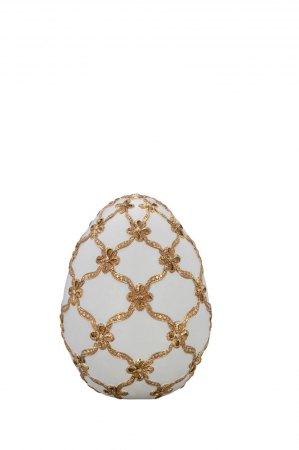 ACCESORII DECORATIVE - Ou rasina alb cu detalii aurii H10 cm