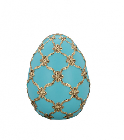 ACCESORII DECORATIVE - Ou rasina bleu cu detalii aurii H10 cm