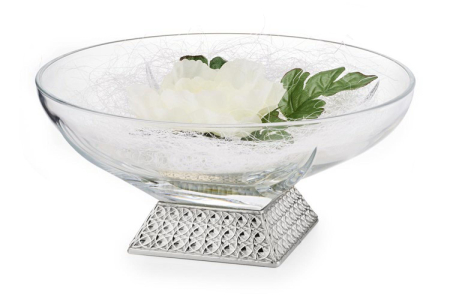 OBIECTE DECORATIVE - Piesa centrala argintata din cristal ADAMANT D30cmxH14cm
