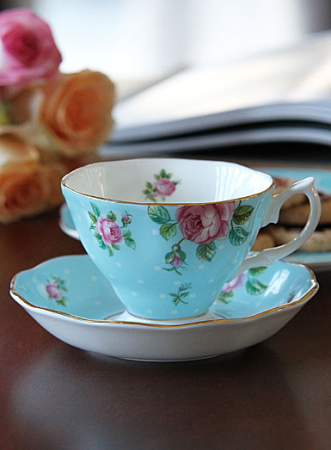 ROYAL ALBERT - Polka Blue ceasca cu farfurie ceai Royal Albert